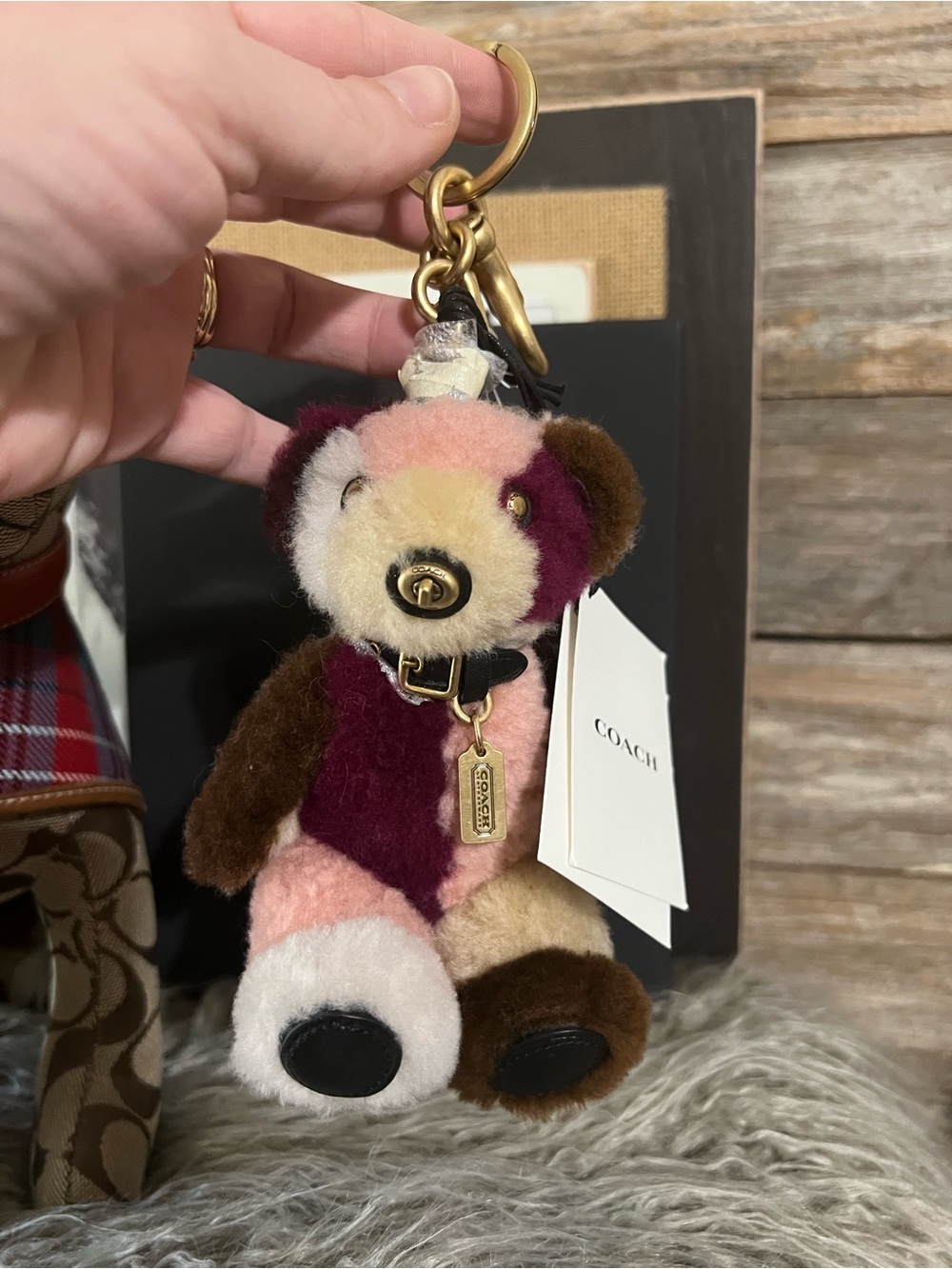 COACH Shearling patchwork bear Bag Charm Keychain